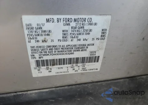 2017 Ford Explorer Xlt from USA, damaged, VIN 1FM5K7DHXHGC03260